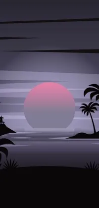 Experience the ultimate relaxation with our phone live wallpaper featuring a sunset beach complete with palm trees and stylish vector art