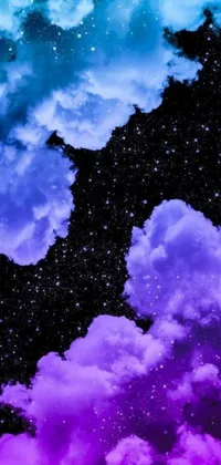 This stunning phone live wallpaper showcases a mesmerizing night sky filled with fluffy clouds and twinkling stars