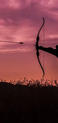 This phone live wallpaper showcases a mesmerizing image of a lone man standing in a vast field with his bow and arrow at the ready