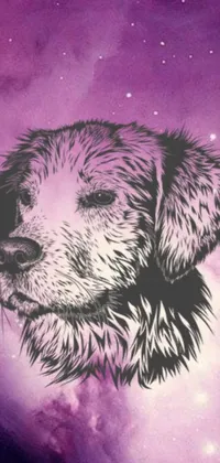 This live phone wallpaper showcases a furry dog in an exquisite galaxy background