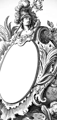 This live wallpaper showcases a stunning black and white engraving of a woman holding a mirror