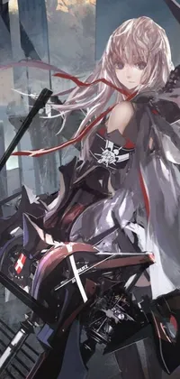 If you're looking for a bold and dynamic live wallpaper for your phone, check out this anime-style illustration featuring a confident woman sitting on top of a motorcycle