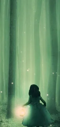 This phone live wallpaper boasts an enchanting illustration of a little girl standing in the heart of a forest