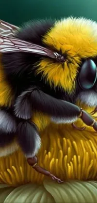 This live phone wallpaper showcases a beautiful, digital airbrush painting of a bee sitting on top of a yellow flower