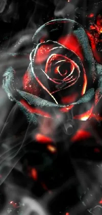 This mobile wallpaper showcases a gothic art aesthetic with a close-up view of a rose in vivid shades of red and black