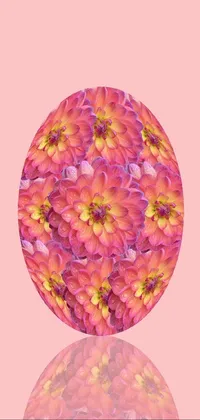 This phone wallpaper features a digital illustration of a ball of dahlias, arranged in a round formation