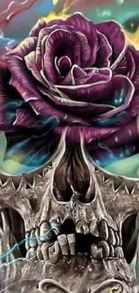 Looking for an edgy and captivating live wallpaper for your phone? Check out this stunning design featuring a vibrant painting of a skull and a purple rose! The intricate details and airbrushed full-color design create an amazing display on your phone screen, with the skull surrounded by unique patterns and the rose adding a touch of elegance