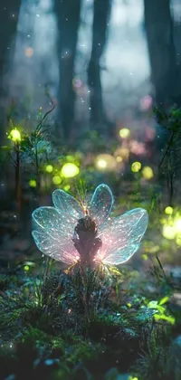 This mesmerizing phone live wallpaper showcases a glowing fairy amidst a verdant forest