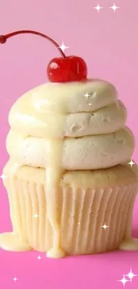 This phone live wallpaper showcases a scrumptious cupcake complete with icing and cherry on top
