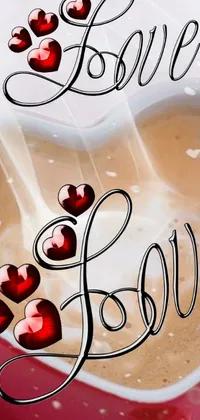 This phone live wallpaper features a heartwarming scene of a coffee cup adorned with floating hearts
