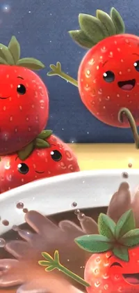 This phone live wallpaper features a bowl filled with tasty chocolate-covered strawberries that look good enough to eat