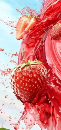 This phone live wallpaper is a stunning digital art piece that features a plate of food with juicy strawberries