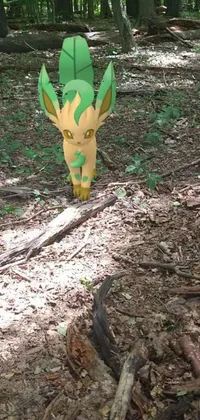 This phone live wallpaper showcases an intricate Ninetales pokemon figure surrounded by lush woods