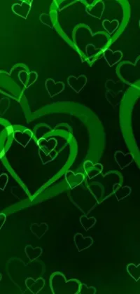 Looking for a digital art live wallpaper for your phone? Check out this trending live wallpaper featuring a bunch of green hearts on a black background