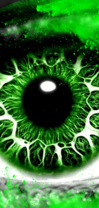 This phone live wallpaper features a close-up view of a realistic green eye with a radioactive glow, perfect for those who seek a unique and captivating wallpaper for their devices