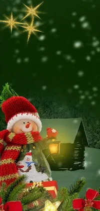 Add some holiday charm to your phone with this delightful live wallpaper! Featuring a snowy scene with a cute snowman holding a lantern, this festive design is perfect for the holiday season