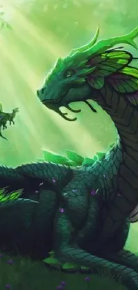 This stunning dragons live wallpaper features a glowing hydra with green skin