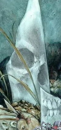This phone live wallpaper features an intricate painting of a cat holding a menacing knife in its mouth