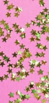 This vibrant phone live wallpaper features a stunning pink background adorned with golden stars
