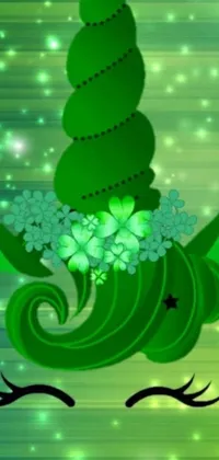 This vibrant phone live wallpaper features a green hat adorned with beautiful, colorful flowers atop a background full of lucky clovers