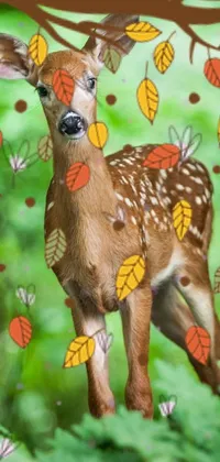 This phone live wallpaper features a realistic digital rendering of a deer standing in a grassy field