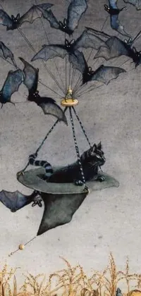 Looking for a surreal and dynamic phone live wallpaper? Look no further than this unique design featuring flying bats and crows against a backdrop of a full moon