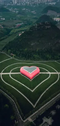 Experience the beauty of land art with this phone live wallpaper featuring an aerial view of a heart-shaped field