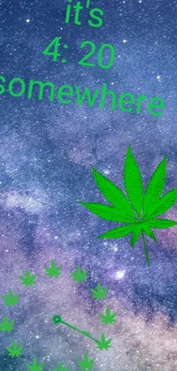 Looking for a dynamic and visually stunning wallpaper for your phone? Check out this live wallpaper featuring a bold depiction of a marijuana leaf emblazoned with the words "it's 420 somewhere"