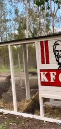 This phone live wallpaper features an amusing image of a chicken coop emblazoned with a KFC logo