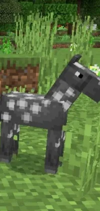 This live wallpaper features a majestic grey horse standing in grass, with a cobblestone frame that's tileable