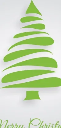 This live wallpaper showcases a stylish Christmas tree in green against a white backdrop, designed with a series of stacked shapes to create a modern aesthetic