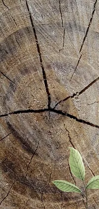 This phone live wallpaper showcases a stunning macro photograph of a plant growing out of wood