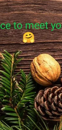 Add warmth and style to your phone with this cozy live wallpaper! Featuring a charming wooden table adorned with rustic pine cones and nuts, a bright green leaf, and a flickering candle, this wallpaper creates a welcoming atmosphere