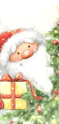 This lively holiday live wallpaper showcases a cheerful Santa Claus surrounded by a magical pastel tree