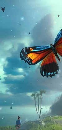 Enhance the look of your mobile screen with this stunning phone live wallpaper that depicts a beautiful butterfly in flight against a breathtaking seascape