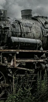 This mobile live wallpaper highlights a close-up of a train on tracks, showcasing a beautiful weathered effect