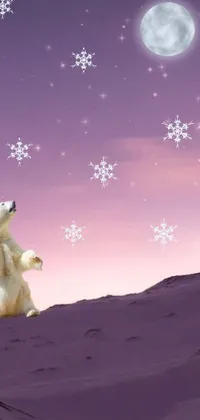 This phone live wallpaper features a majestic polar bear standing on its hind legs in snowy terrain