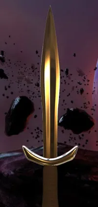 This stunning phone live wallpaper depicts a majestic sword with a planet in the background