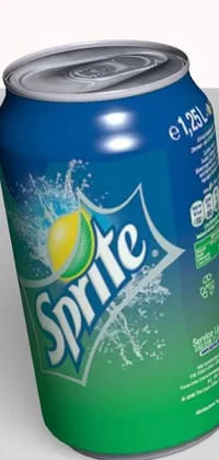This stunning live phone wallpaper showcases a green can of sprite water sitting on a white table