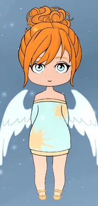 Get ready for a charming and playful live wallpaper for your phone! This cartoon girl with orange hair and angel wings is sure to steal your heart