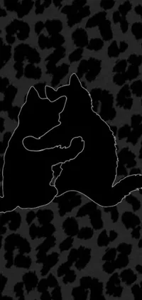 This black and white phone live wallpaper features a hugging cat and leopard print background