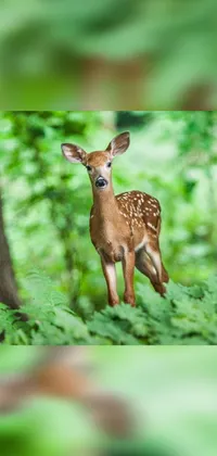 This forest-themed live wallpaper showcases a delightful deer standing in a green grass field against a jungle forest backdrop, reminiscent of a Renaissance painting