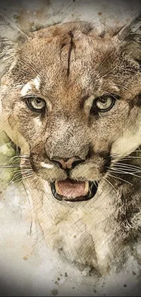 This phone live wallpaper features a stunning close-up of a lion's face against a grungy background