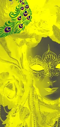 This live phone wallpaper showcases an beautiful close-up picture of a person wearing a stunning mask with a carnival background