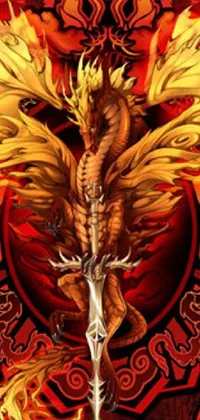 This phone live wallpaper features a beautiful and captivating ares-inspired design of a dragon with a sword