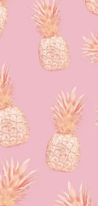 This phone live wallpaper features a playful pineapple pattern on a vibrant pink background