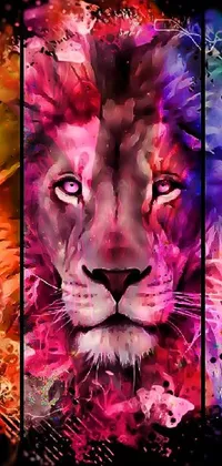 Get lost in a stunning close-up of a lion in this psychedelic digital painting live wallpaper
