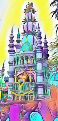 This stunning live wallpaper showcases a colorful, digital rendering of a majestic castle situated in the center of a gorgeous park