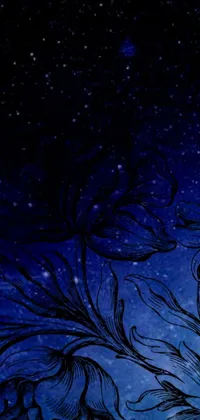 This stunning phone live wallpaper boasts a captivating digital art style and features a mesmerizing drawing of flowers suspended in the night sky