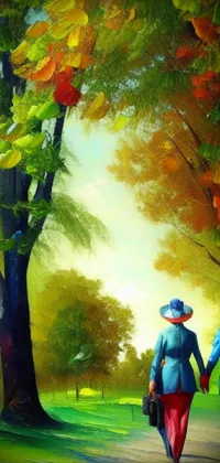 This stunning live wallpaper features a breathtaking oil painting of an old couple walking down a sunny path in a park